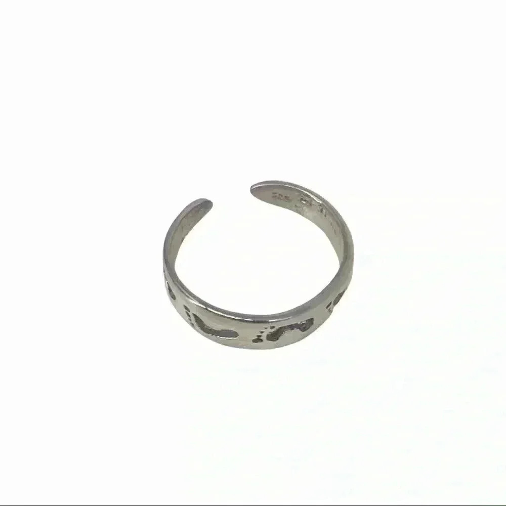925 TOE RING XS STAMPED STERLING SILVER FOOT PRINTS BEACH INSPIRED
